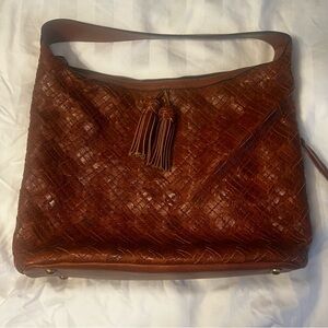 Patricia Nash "Marcellina" Leather Braided Stitch Hobo Bag Handbag in TOAST